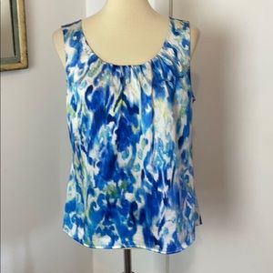 Chico’s Blue & White Satin Sleeveless Top